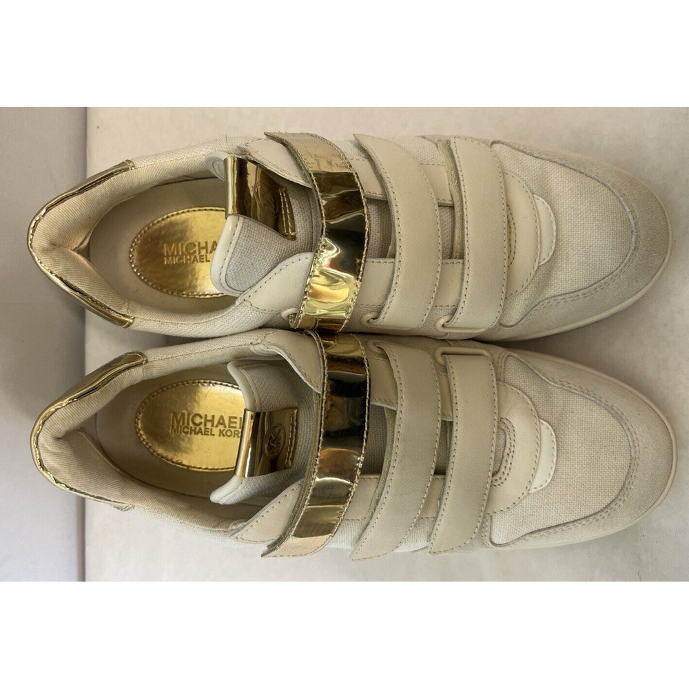 Michael Kors Gertie Tennis Shoes Mens 9.5‎ Cream Gold Low Top Sneakers - Picture 7 of 16
